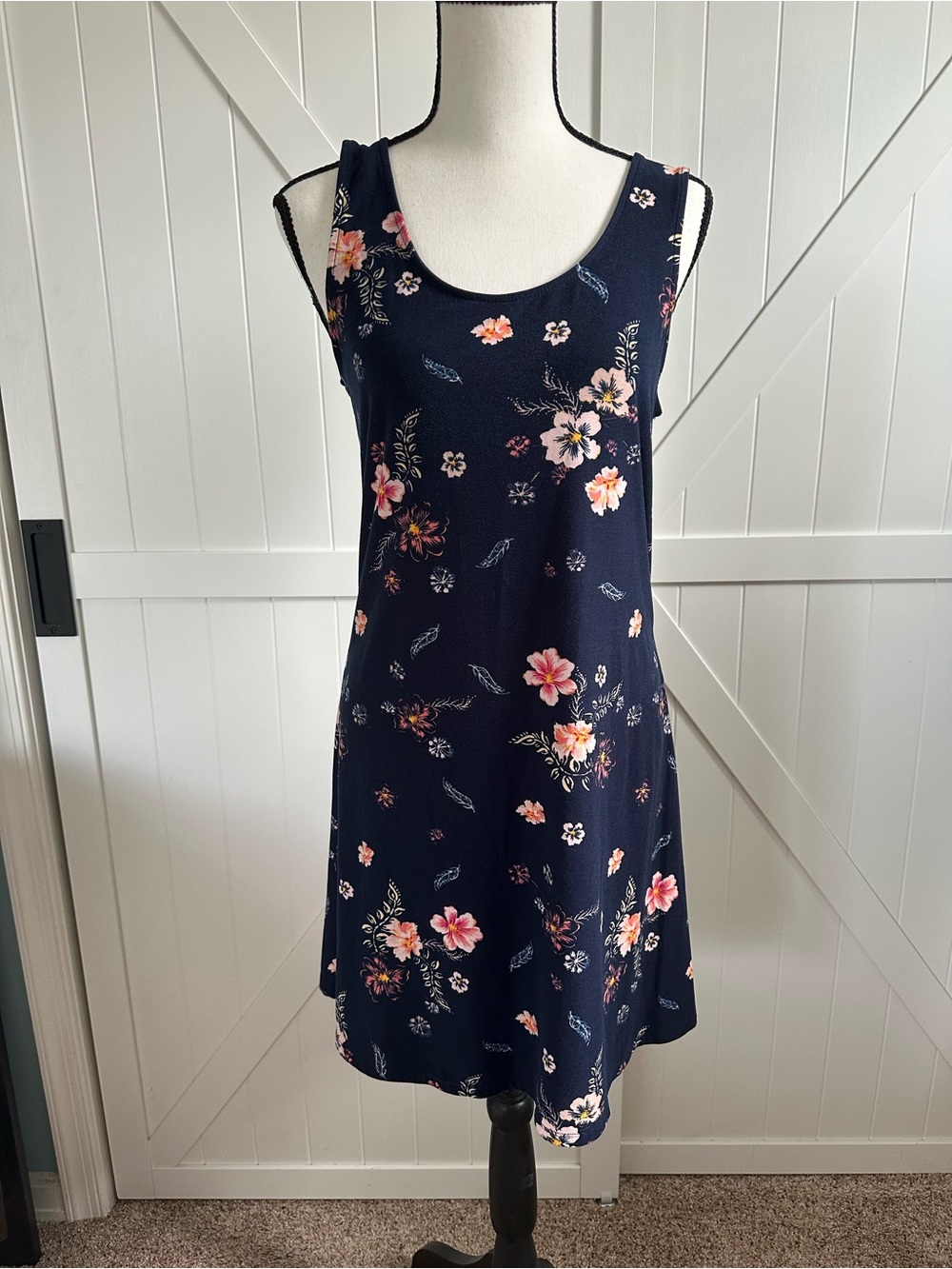 Mudd Women’s Medium Navy Floral Sleeveless Swing Dress Open Back